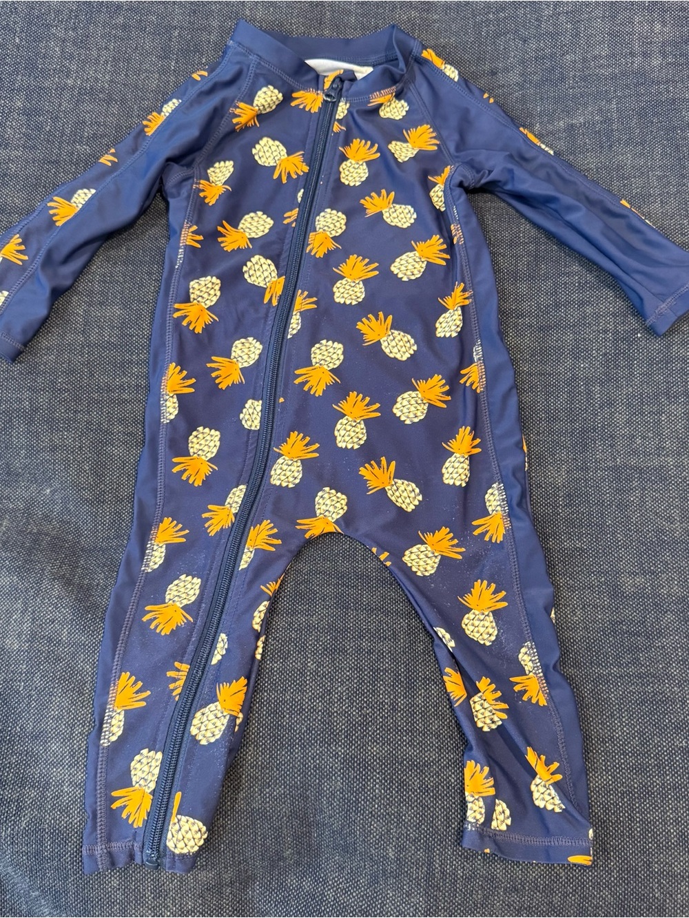 Navy Blue Pineapple Swimzip Full Body Swimsuit Long Sleeve Pants 18-24m UPF 50